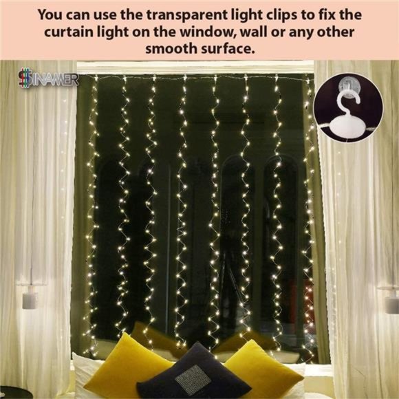 White Curtain Light Bedroom, 300 LED 9.8ftx9.8ft Curtain String Light w Remote - Picture 4 of 6